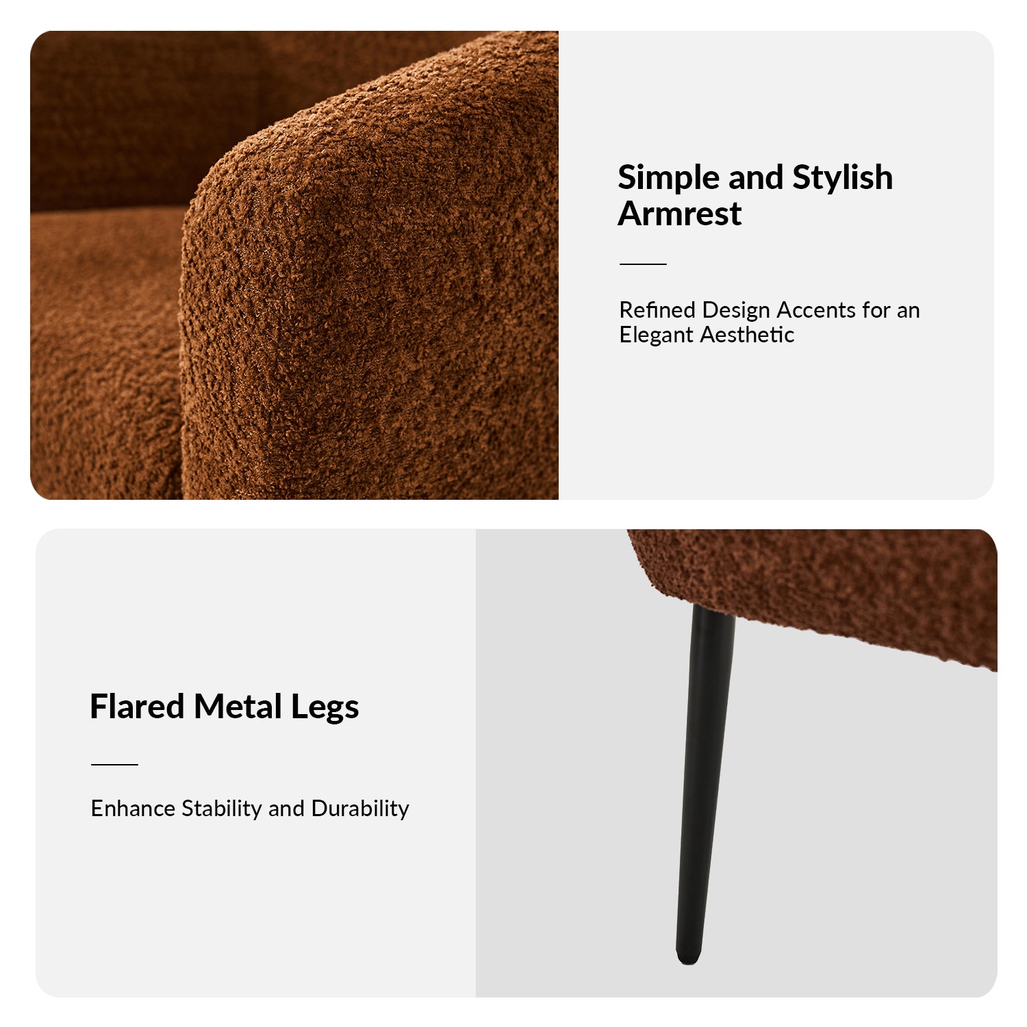 George Modern Boucle Armchair in Rust