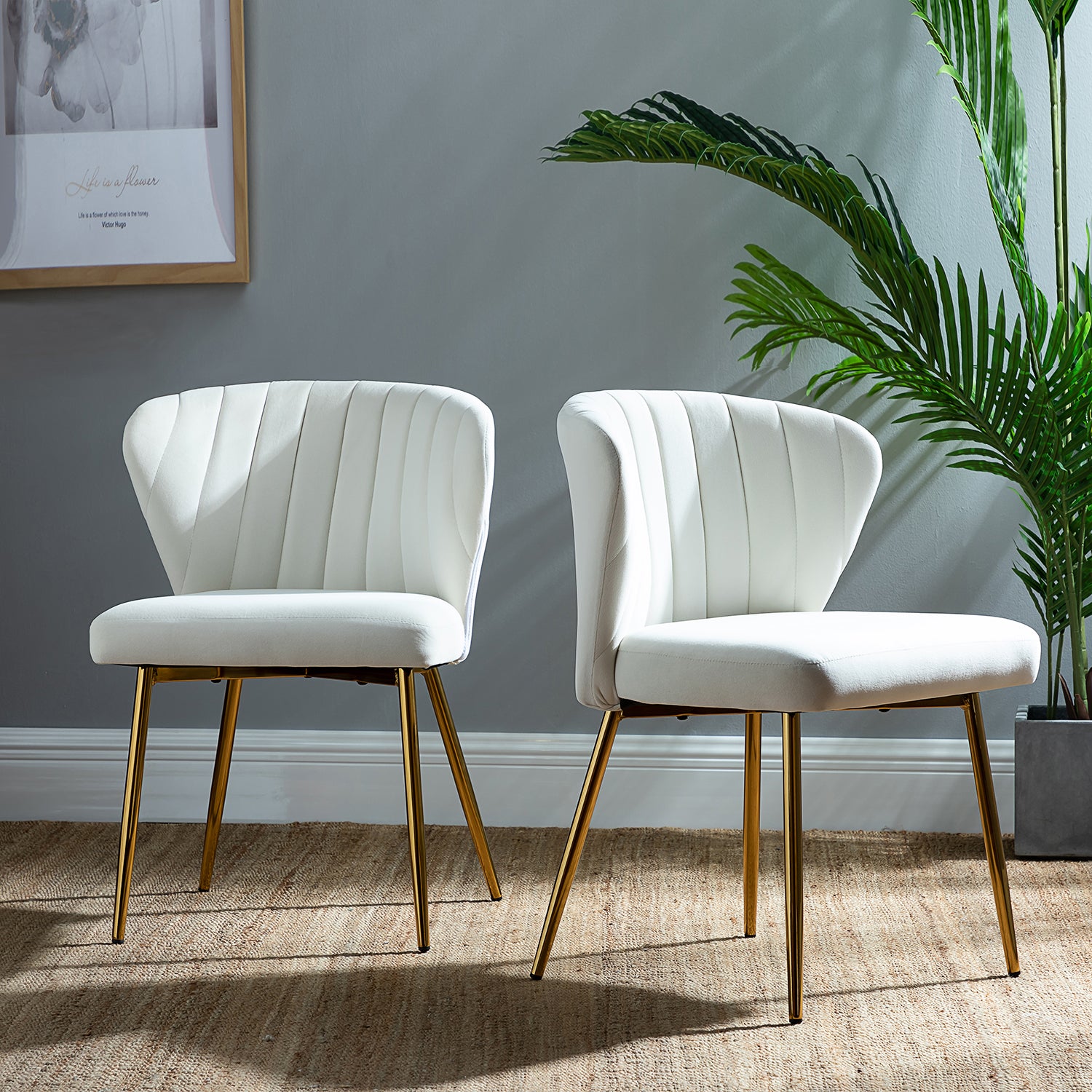 Milia Dining Chair Set of 2 in Ivory
