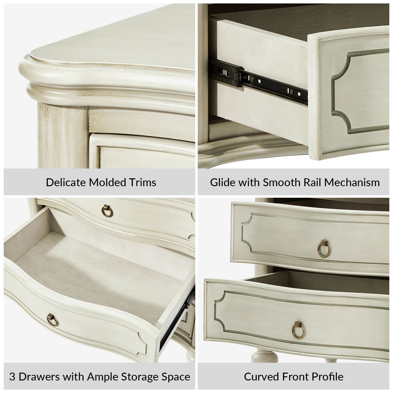 Alois 3-Drawer Nightstand in White