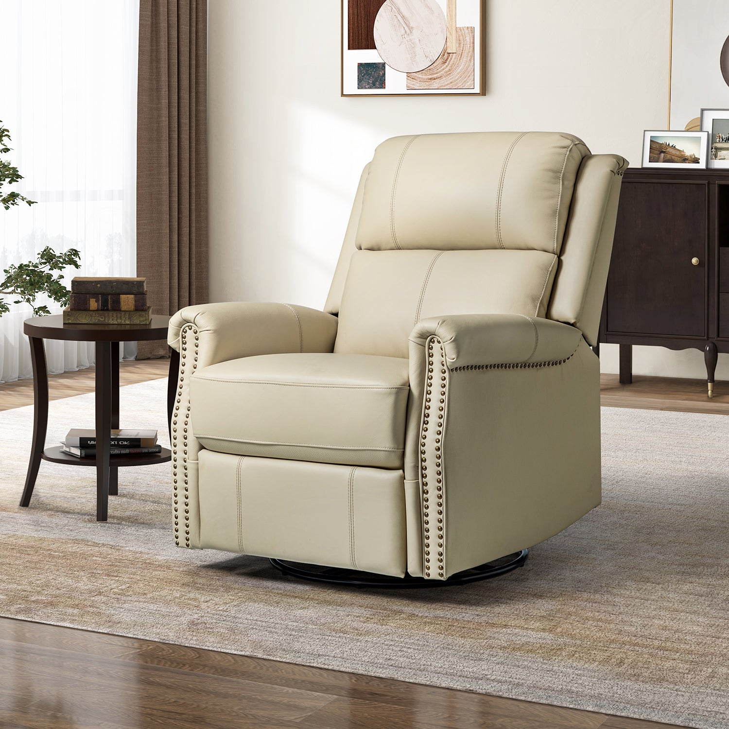 Kaietan Genuine Leather Power Rocking Recliner in Beige