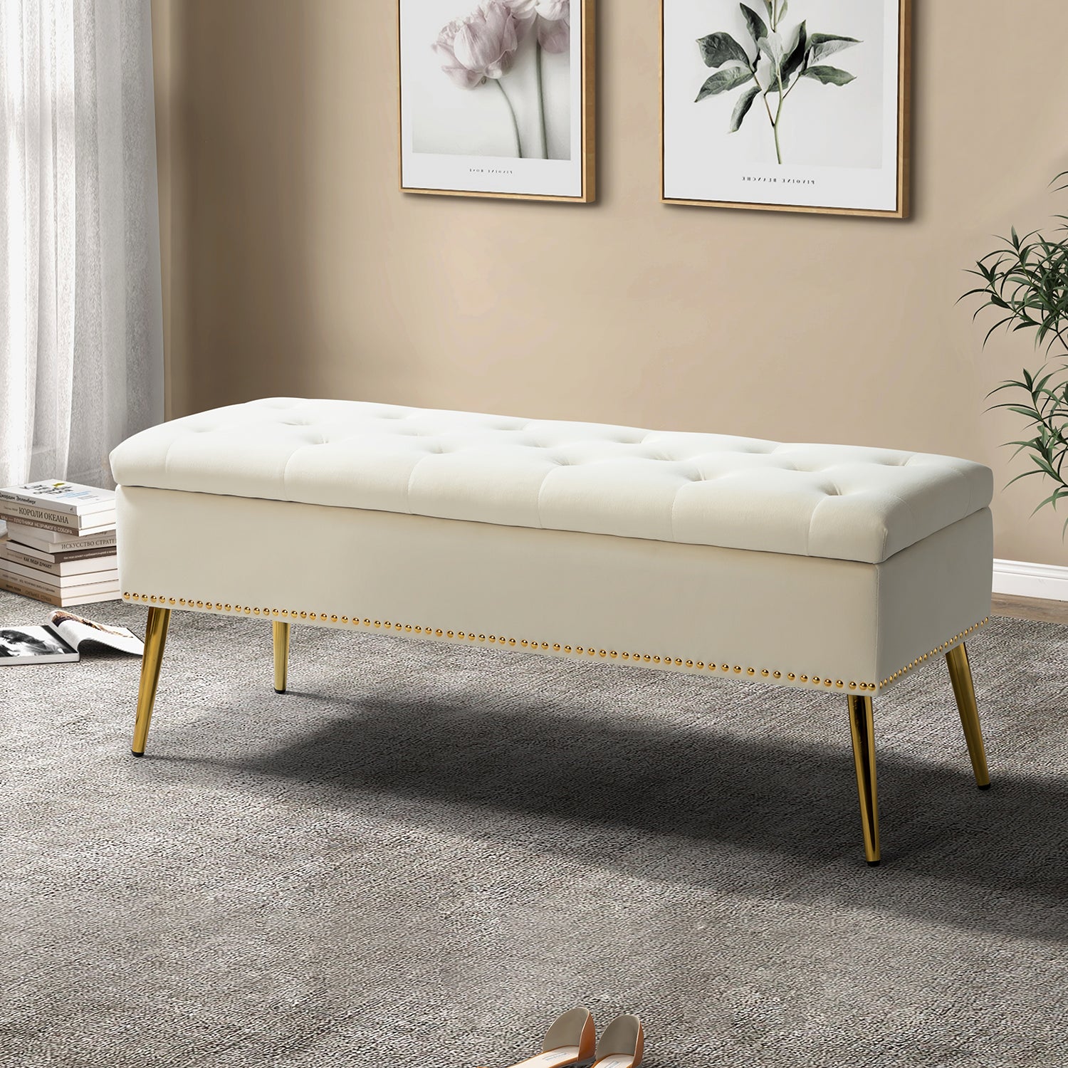 Achilles Storage Bench in Ivory