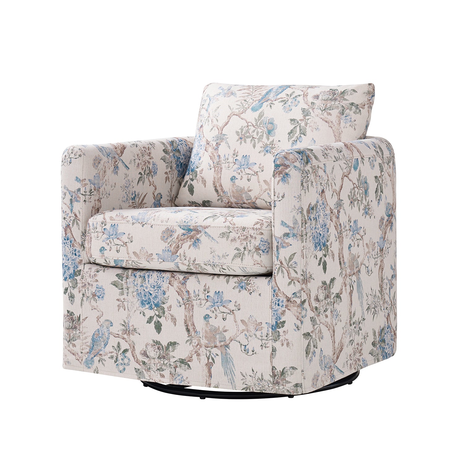 Armando Slipcovered Swivel Chair in Bird