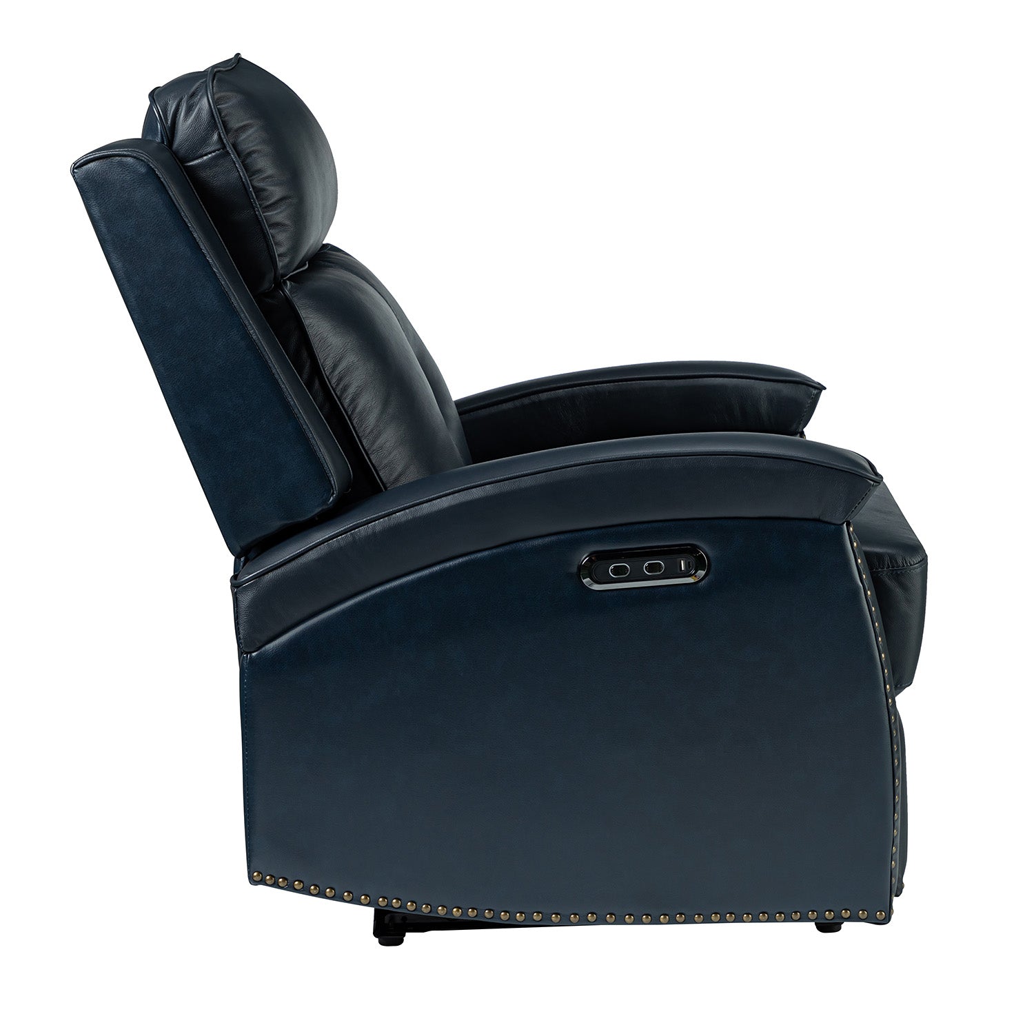 Damian Genuine Leather Power Recliner in Navy