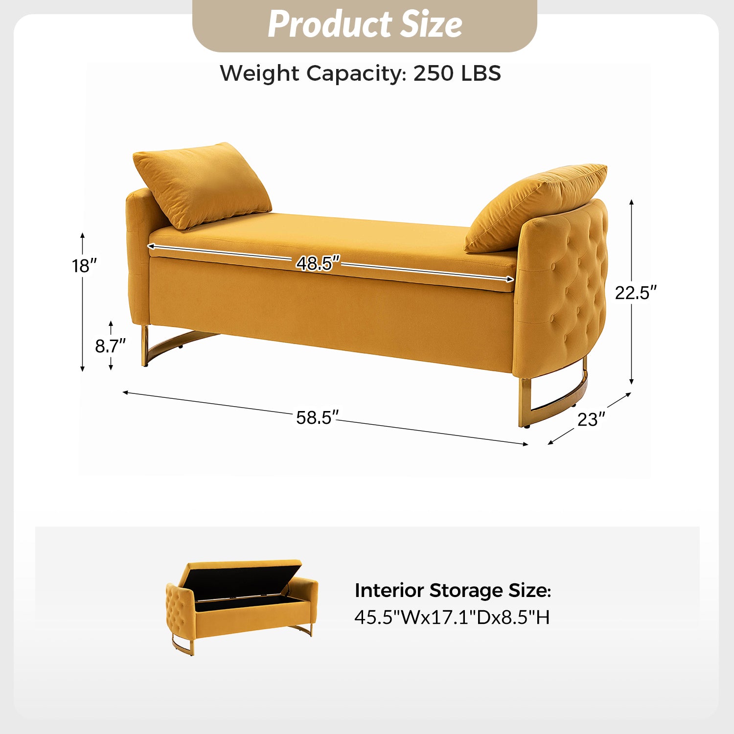 Christoph Upholstered Flip Top Storage Bench in Mustard