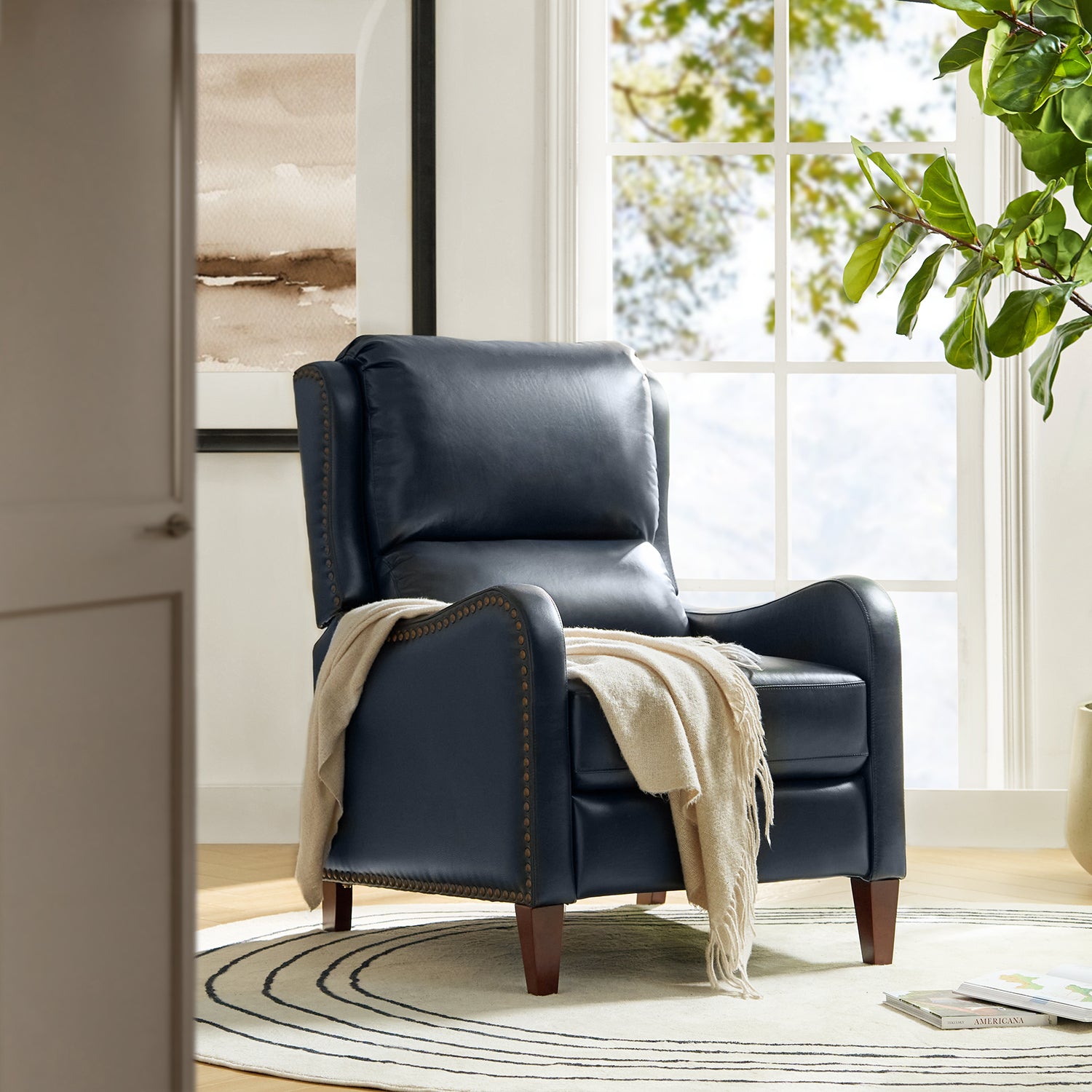Hyde Genuine Leather Recliner in Navy