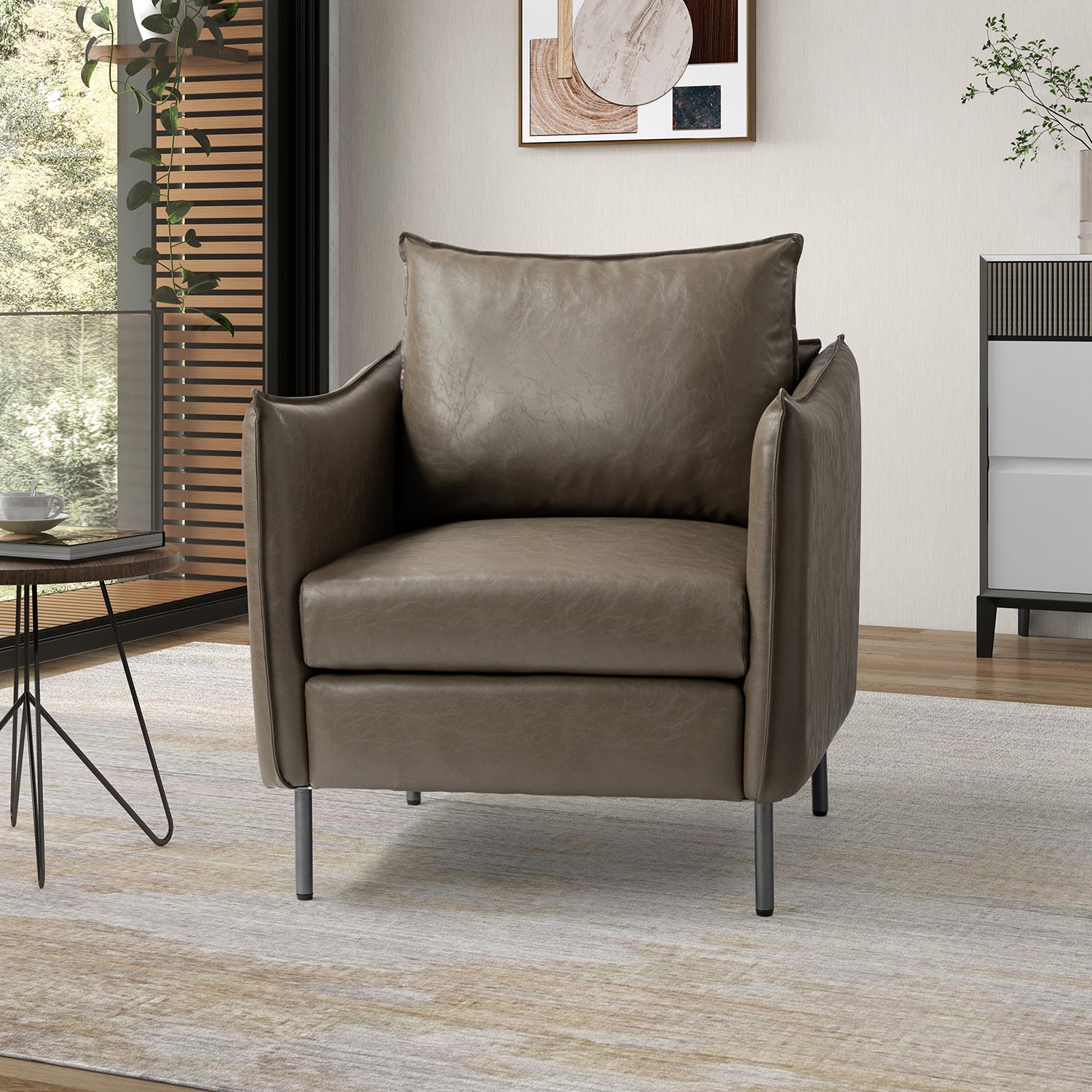 Georges Vegan Leather Armchair in Grey