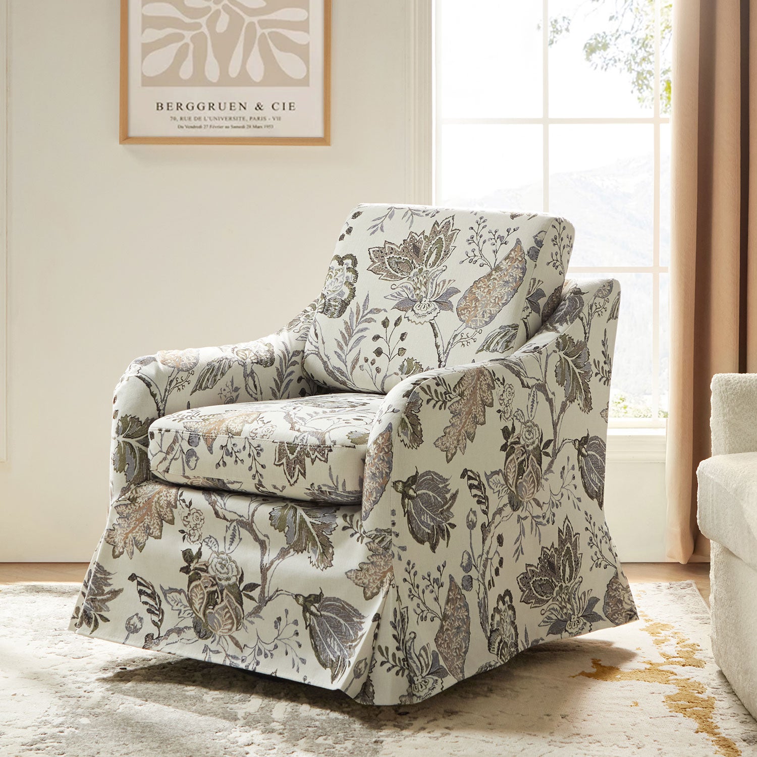 Alois Slipcovered Swivel Chair in Jeacobean