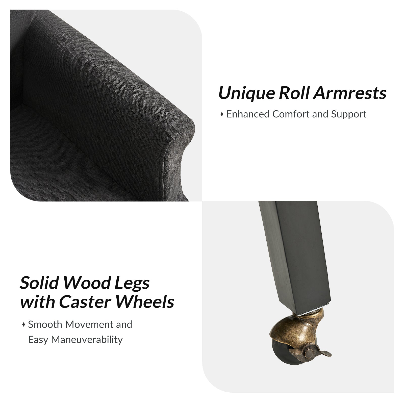 Kanrad Slipcover Dining Chair with Casters in Charcoal