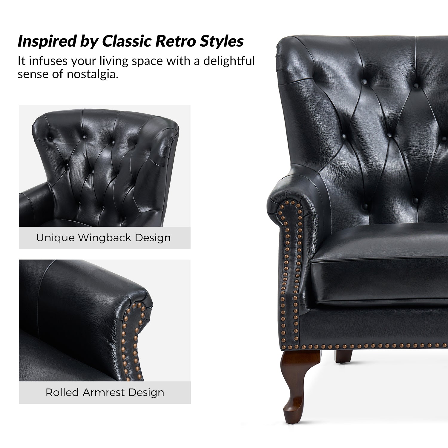 Anthony Genuine Leather Armchair in Black