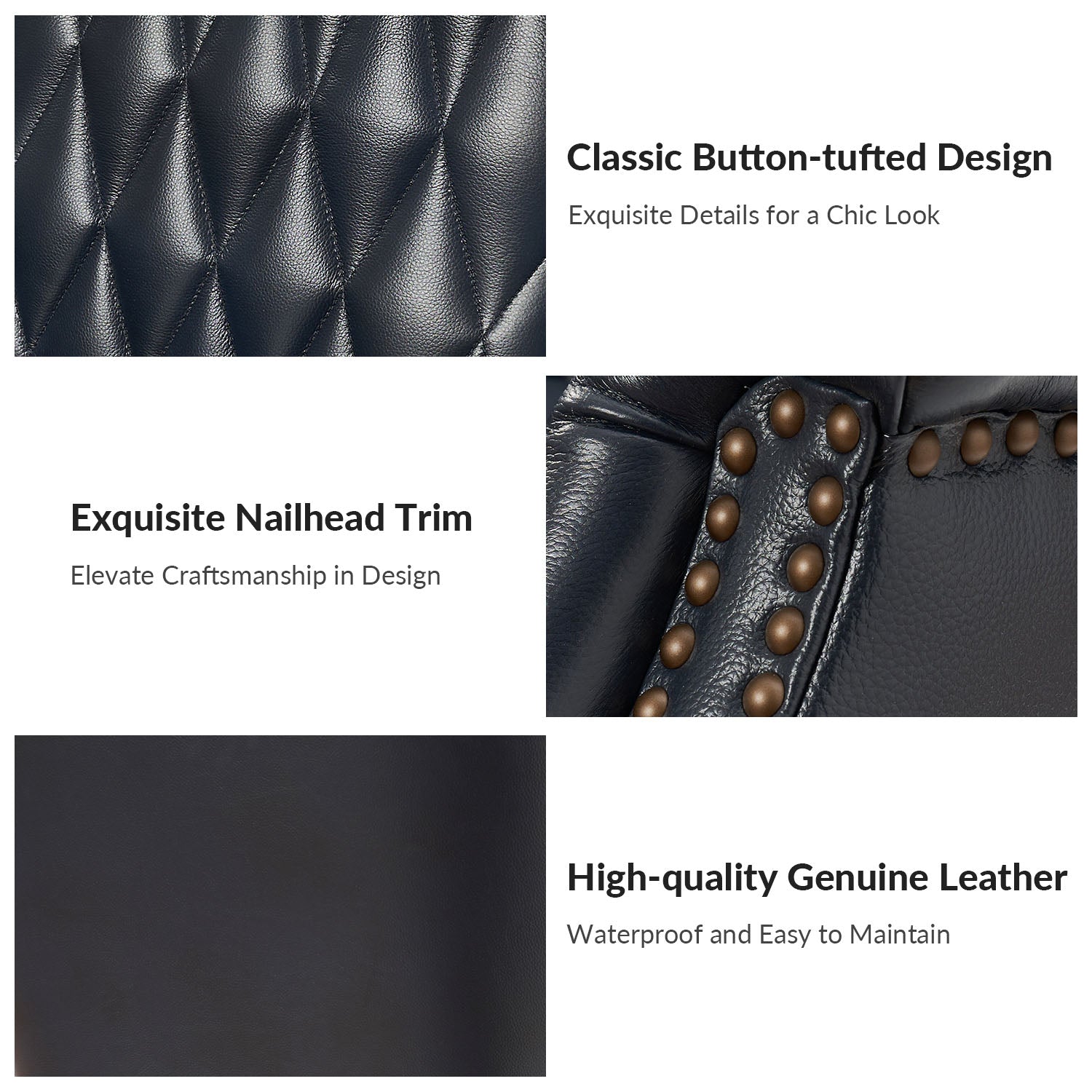 Xaver Genuine Leather Armchair in Navy