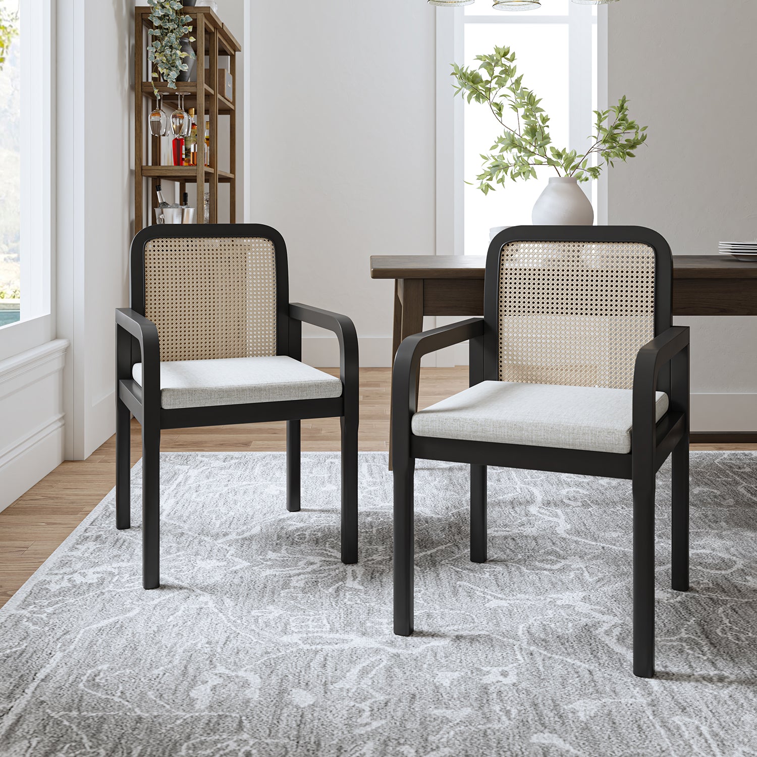 Antoine Ratten Dining Chair Set of 2 in Black