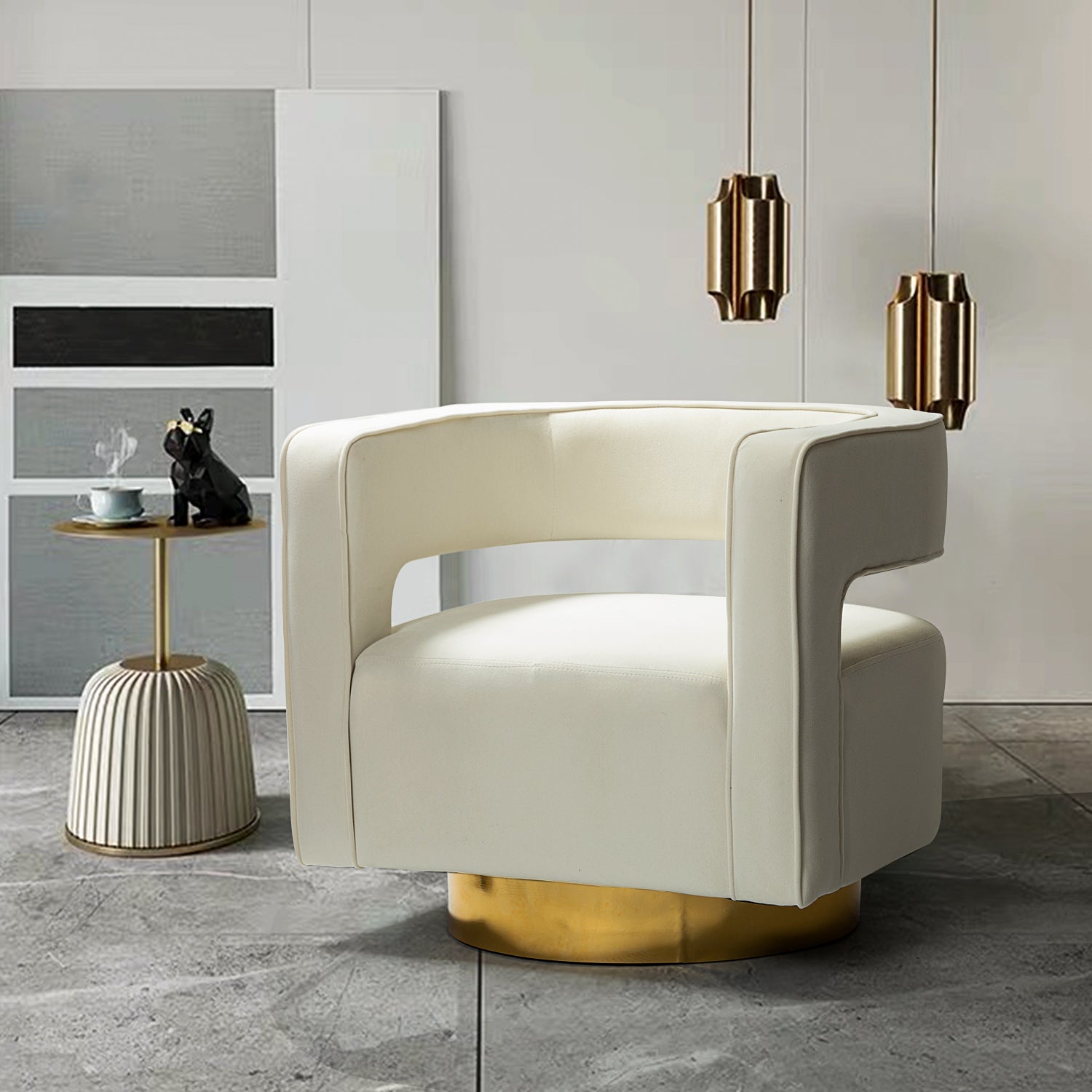 Blanca Swivel Barrel Chair in Ivory