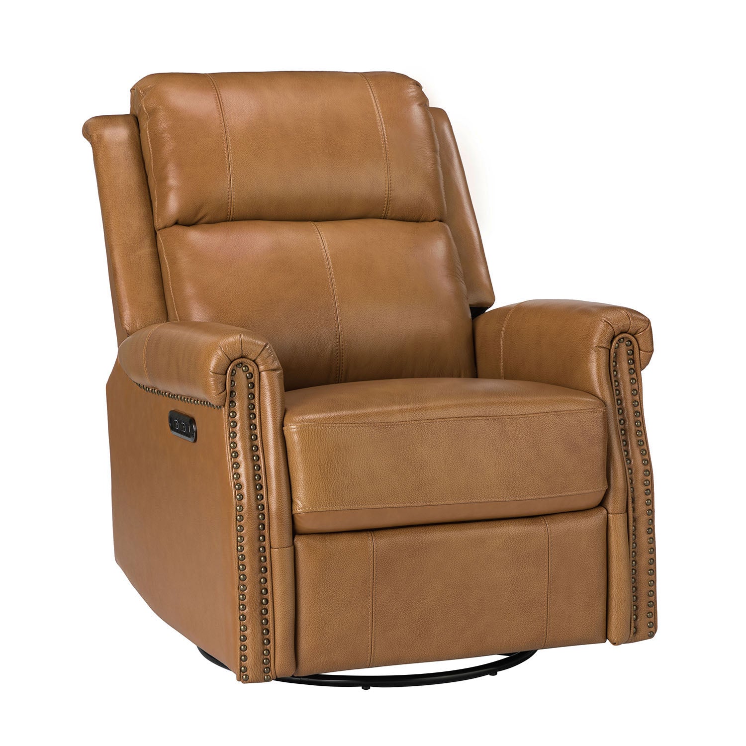 Kaietan Genuine Leather Power Rocking Recliner in Camel