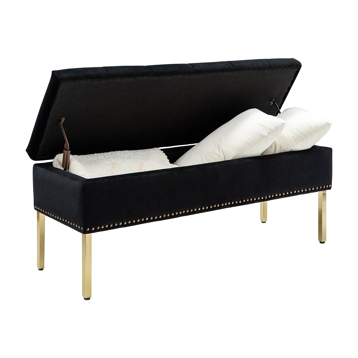 Fabio Upholstered Flip Top Storage Bench in Black