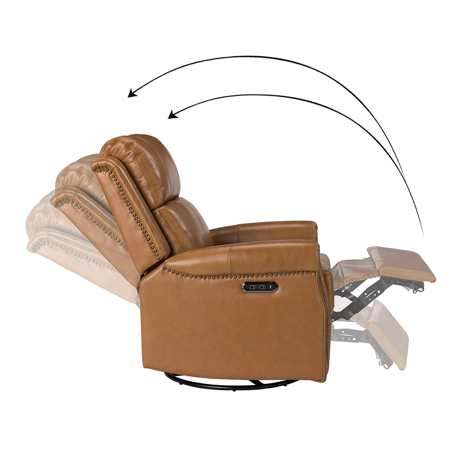 Kaietan Genuine Leather Power Rocking Recliner in Camel