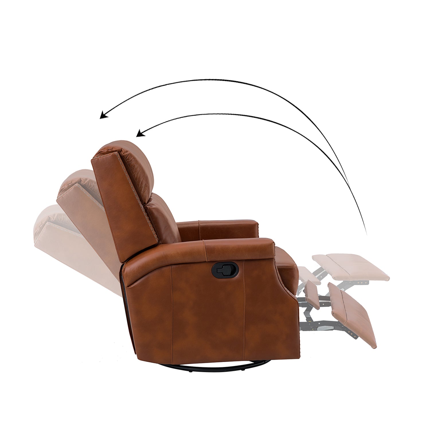 Louise Genuine Leather Swivel Rocker Recliner in Saddle