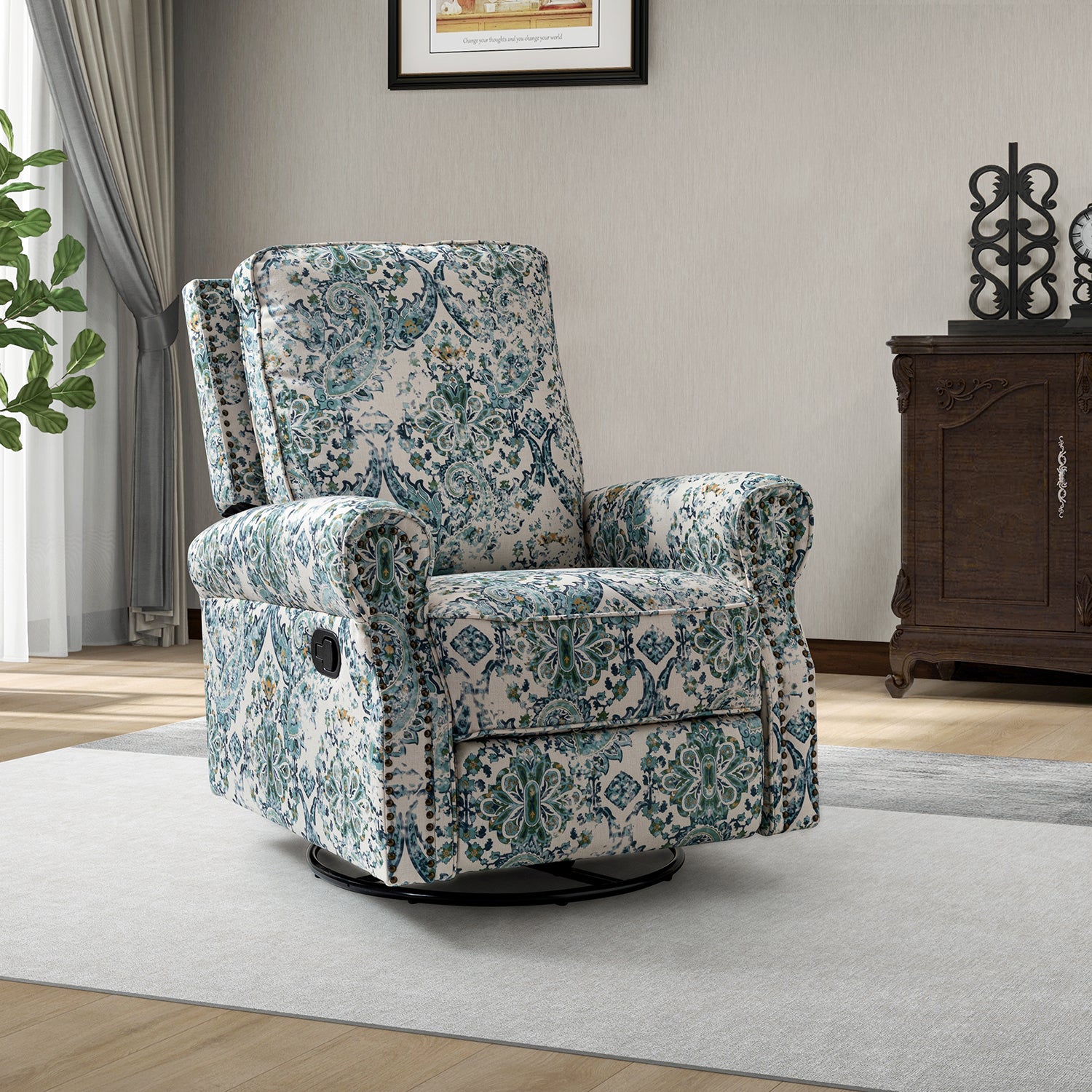Kaspar Manual Swivel Glider Recliner in Blue