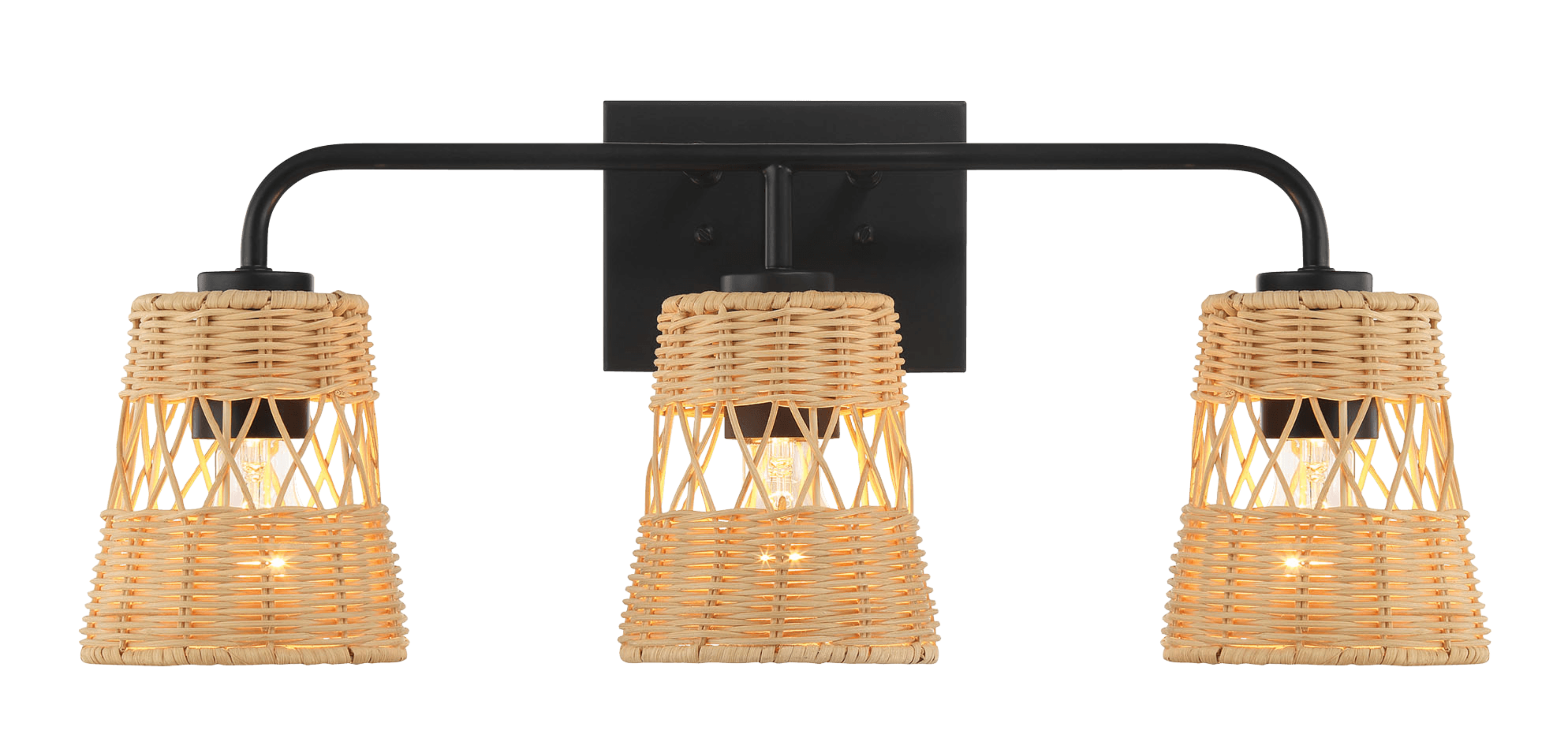 Moonlit Three Lights Wall Sconce With Rattan Shade, Bathroom Lighting Fixtures Over Mirror