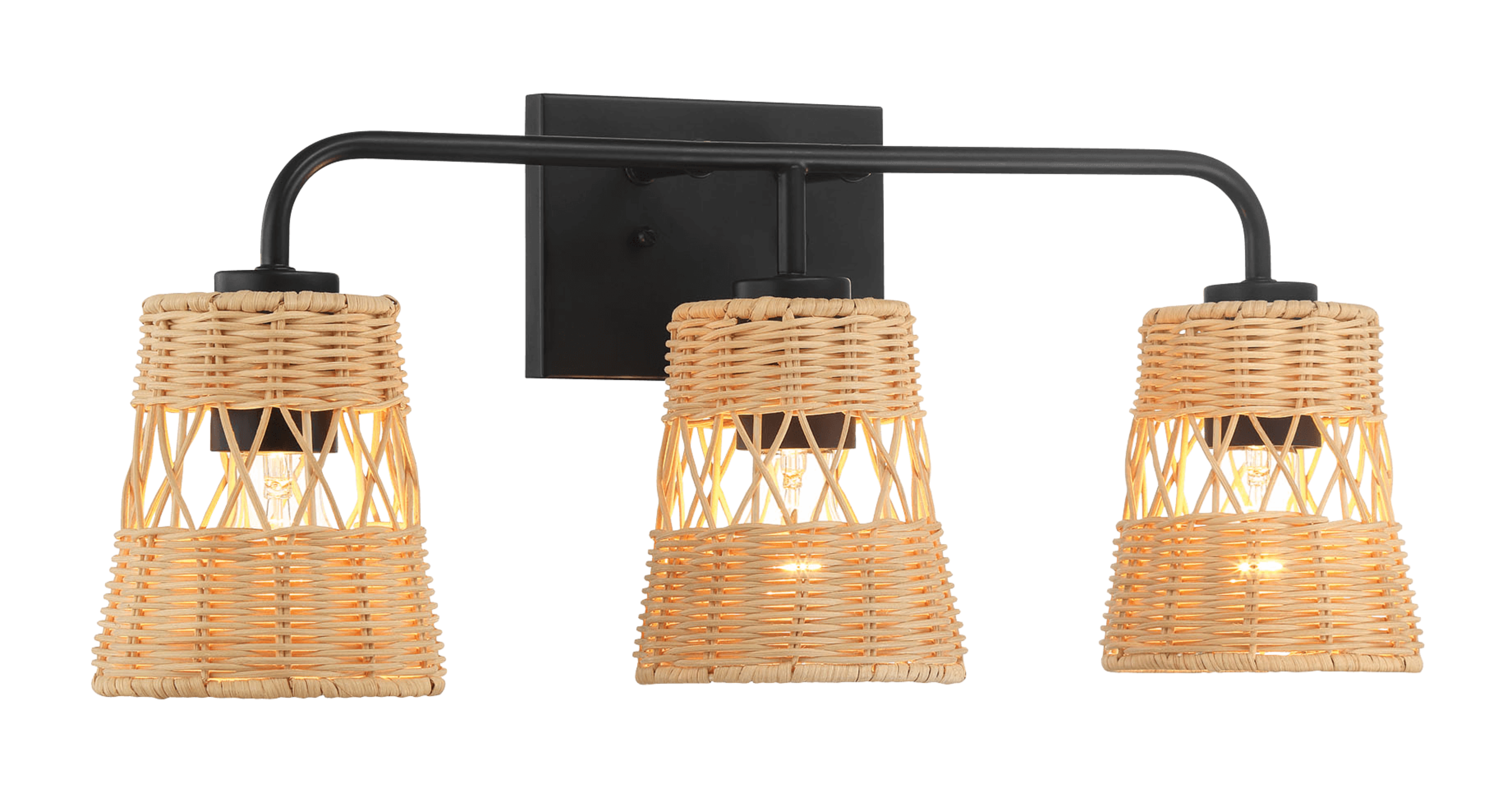 Moonlit Three Lights Wall Sconce With Rattan Shade, Bathroom Lighting Fixtures Over Mirror