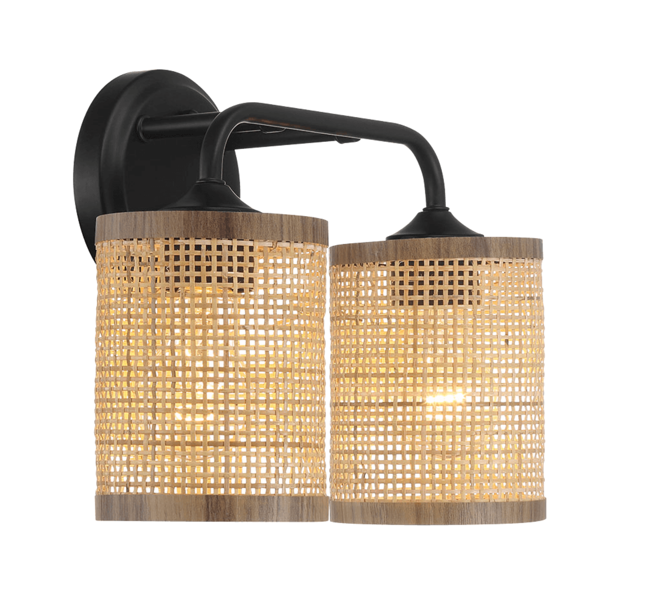 Quell Double Light Vanity With Natural Rattan Shade Wall Lamp